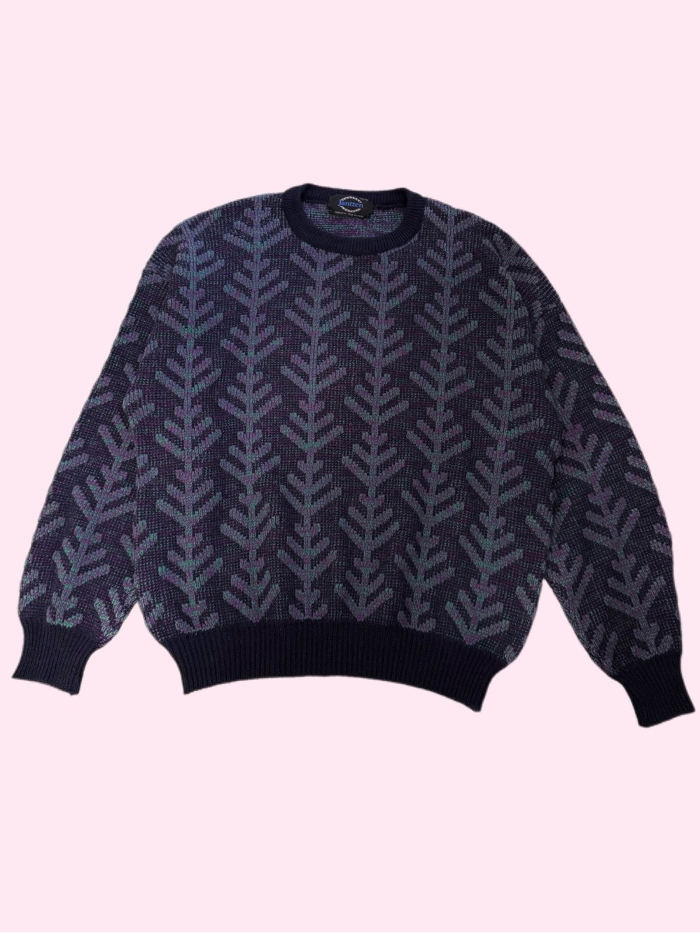 Vintage 80s 90s Jantzen Abstract Geometric AOP Knit Sweater Crewneck Wool XL